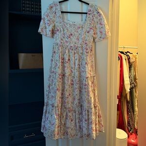 Red dress boutique floral pink dress worn 1 time perfect condition